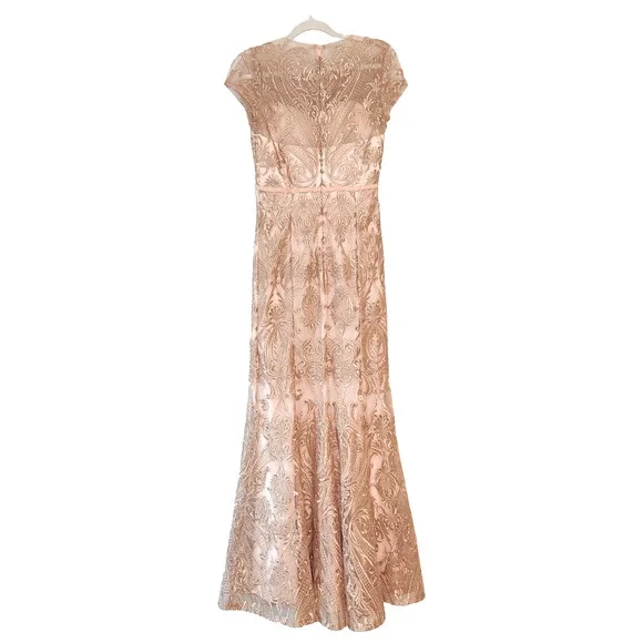Marchesa Notte Gown Size 4 Blush Metallic Glam Bridesmaid Formal Event NYE  Prom